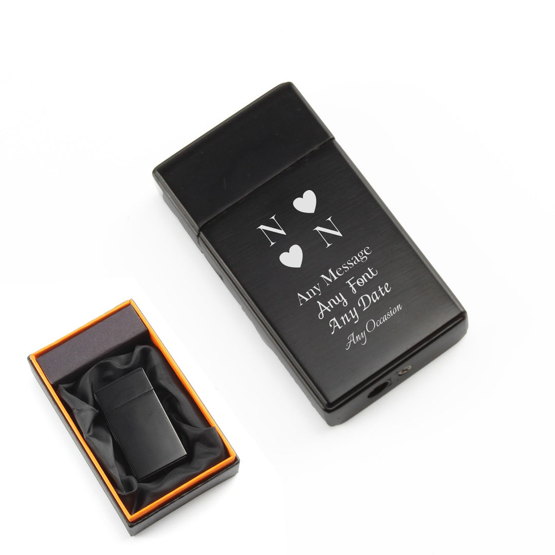 Personalised Black Heart Initials Jet Flame Gas Lighter