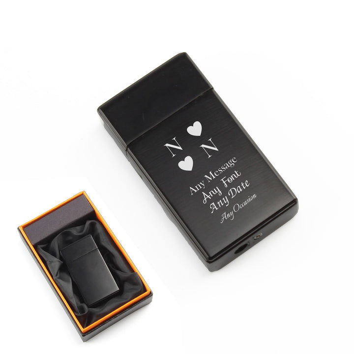 Personalised Black Heart Initials Jet Flame Gas Lighter