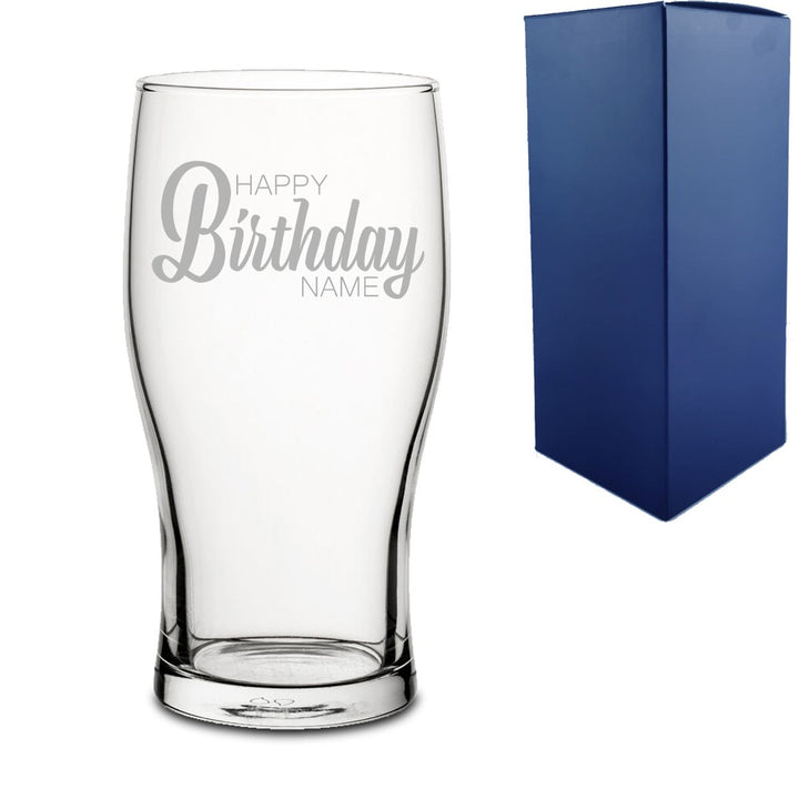 Engraved Pint Glass - Happy Birthday Name Design