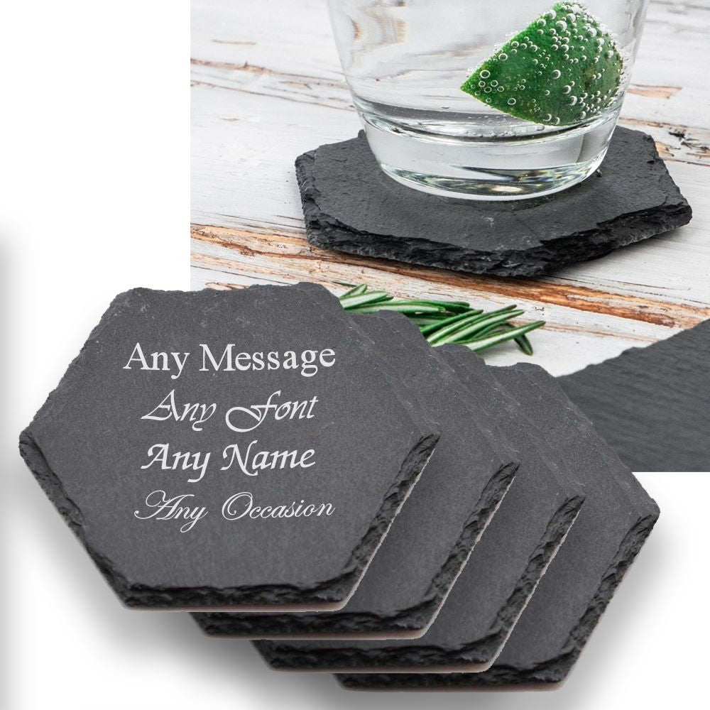 Personalised Hexagon Slate Drinks Coasters Set of 4