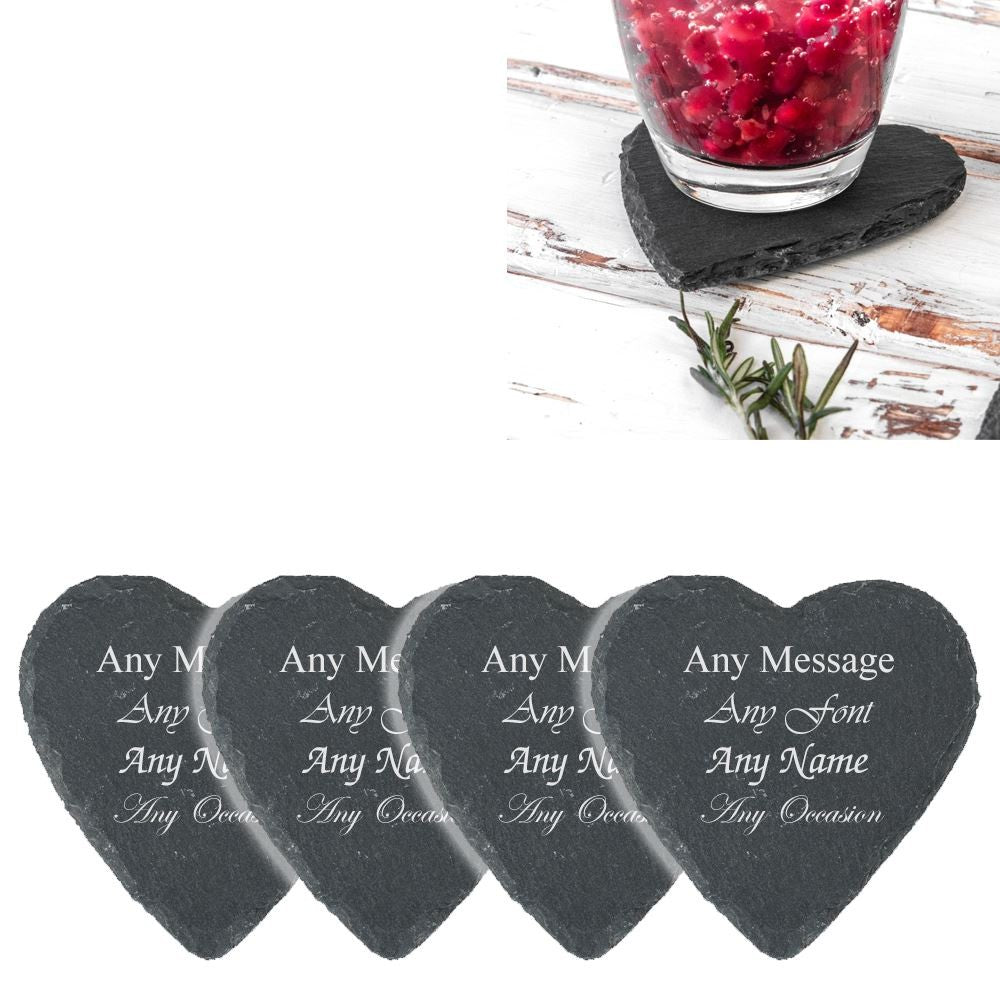 Personalised Heart-Shaped Slate Coasters Set of 4