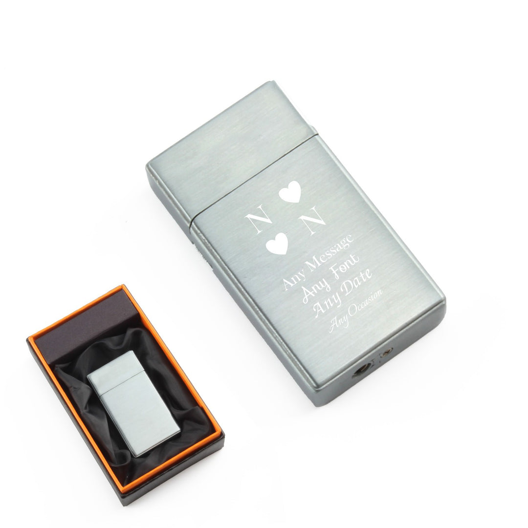 Personalised Silver Heart Jet Flame Lighter in Gift Box