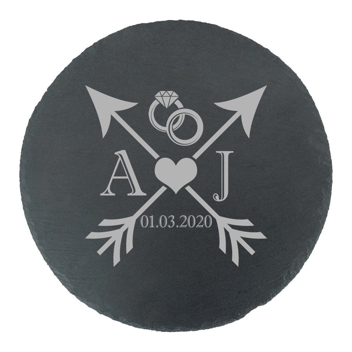 Personalised Engraved Round Slate Cheeseboard for Wedding