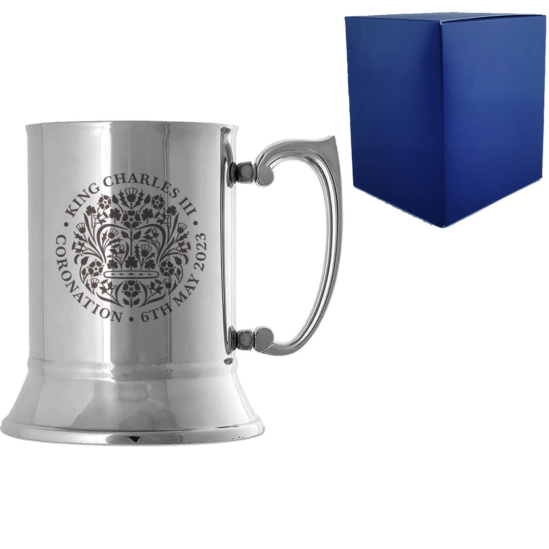 Engraved Coronation Emblem Stainless Steel Tankard