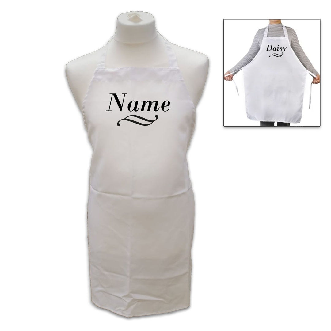 Personalised White Adult Apron with Name and Flourish