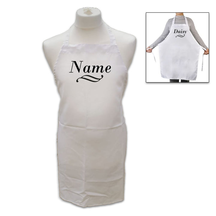 Personalised White Adult Apron with Name and Flourish