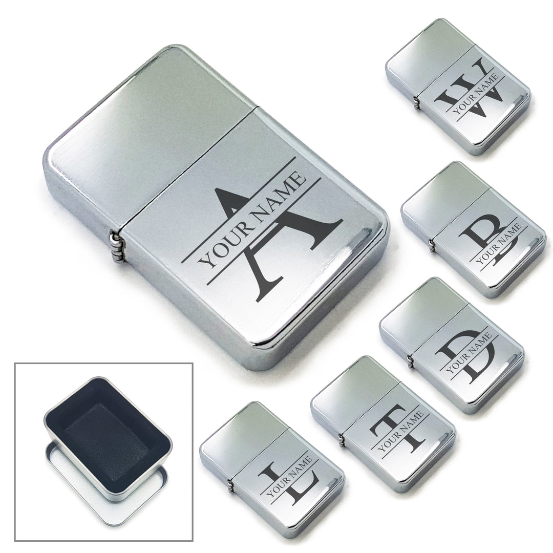 Personalised Polished Steel Lighter with Initial and Name