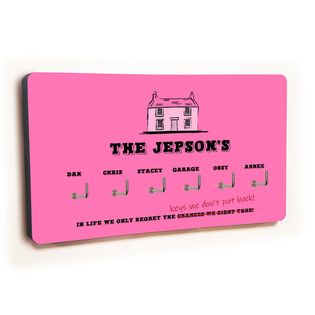 Personalised House Fuchsia 6 Hook Key Holder