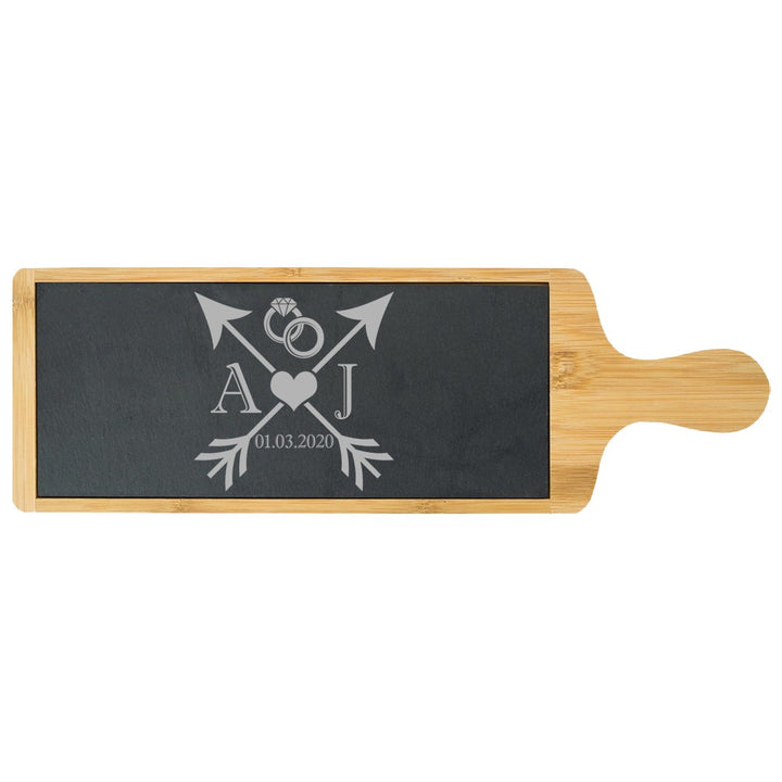 Personalised Bamboo and Slate Cheeseboard with Wedding Design