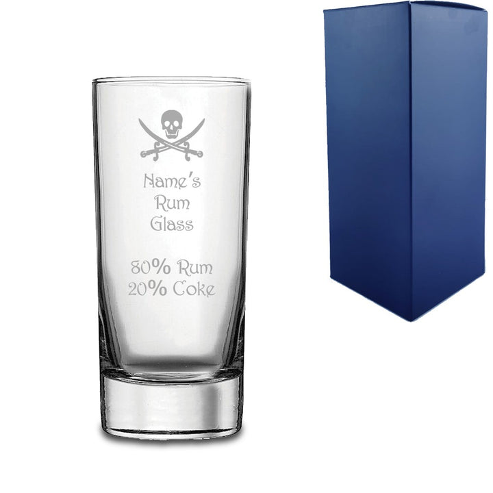 Personalised Engraved Rum Highball Glass with Skull Design
