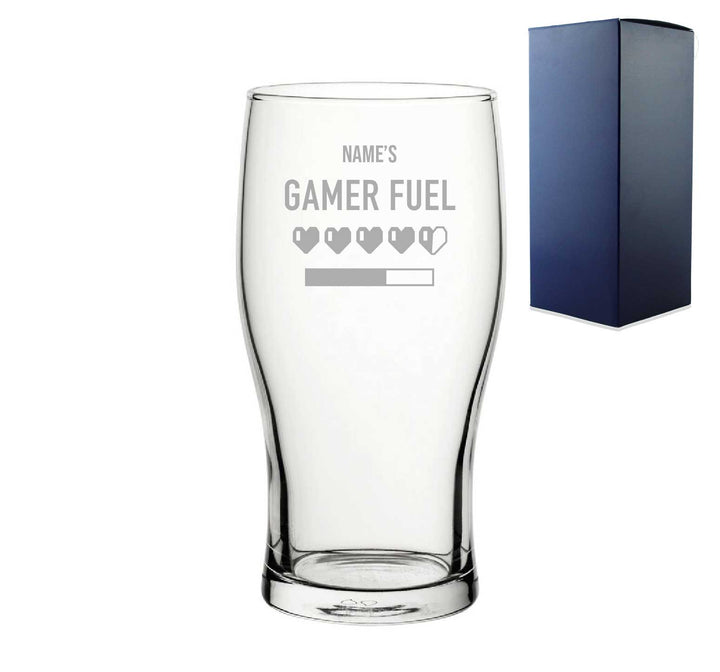 Personalised Gamer Fuel Hearts Engraved Pint Glass