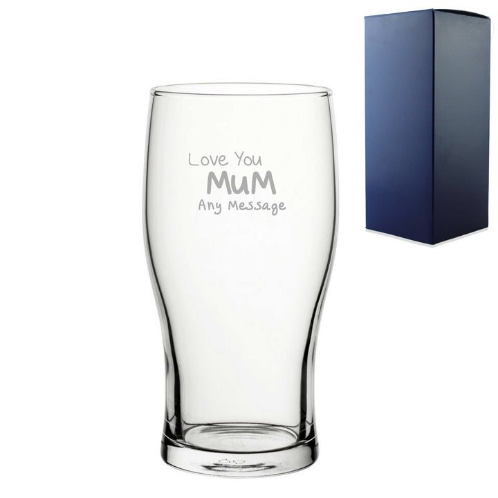 Personalised Engraved Pint Glass with Love You Mum Design