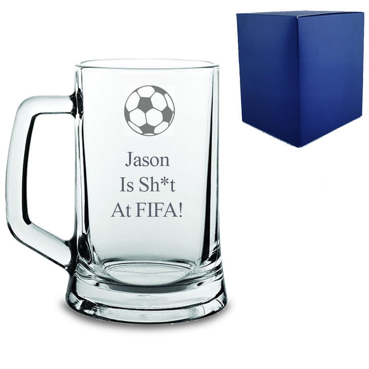 Personalised Engraved Tankard Beer Glass - Is Sh*t At Fifa