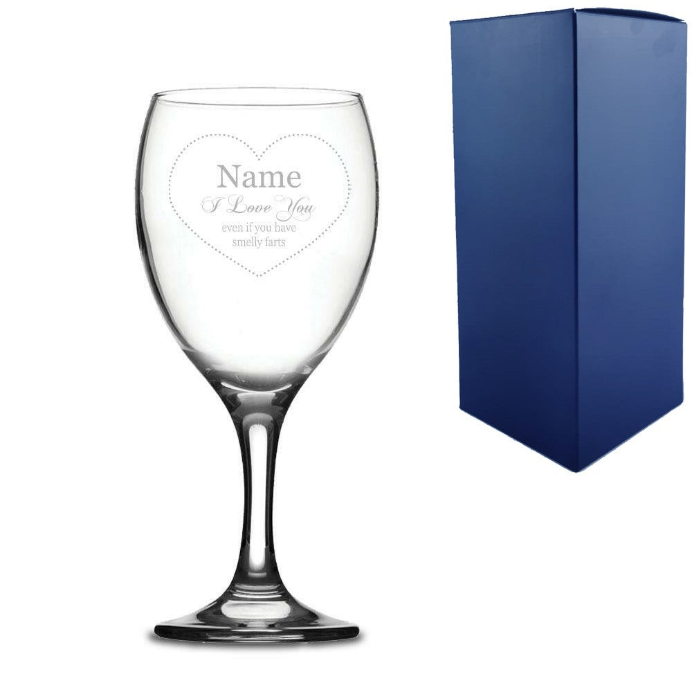 Personalised Engraved Wine Glass with Smelly Farts Design