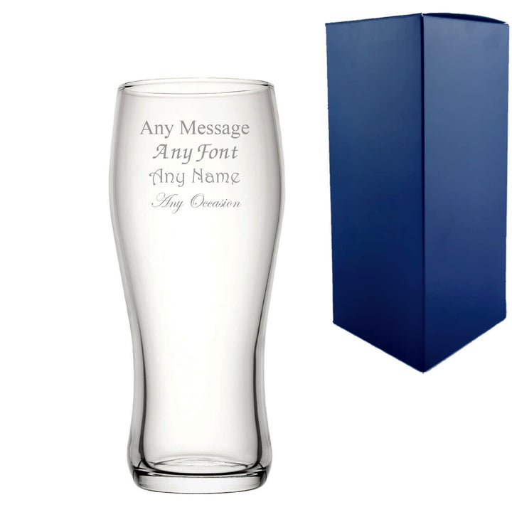 Engraved Nevis Curved Pint Glass 560ml, Gift Boxed