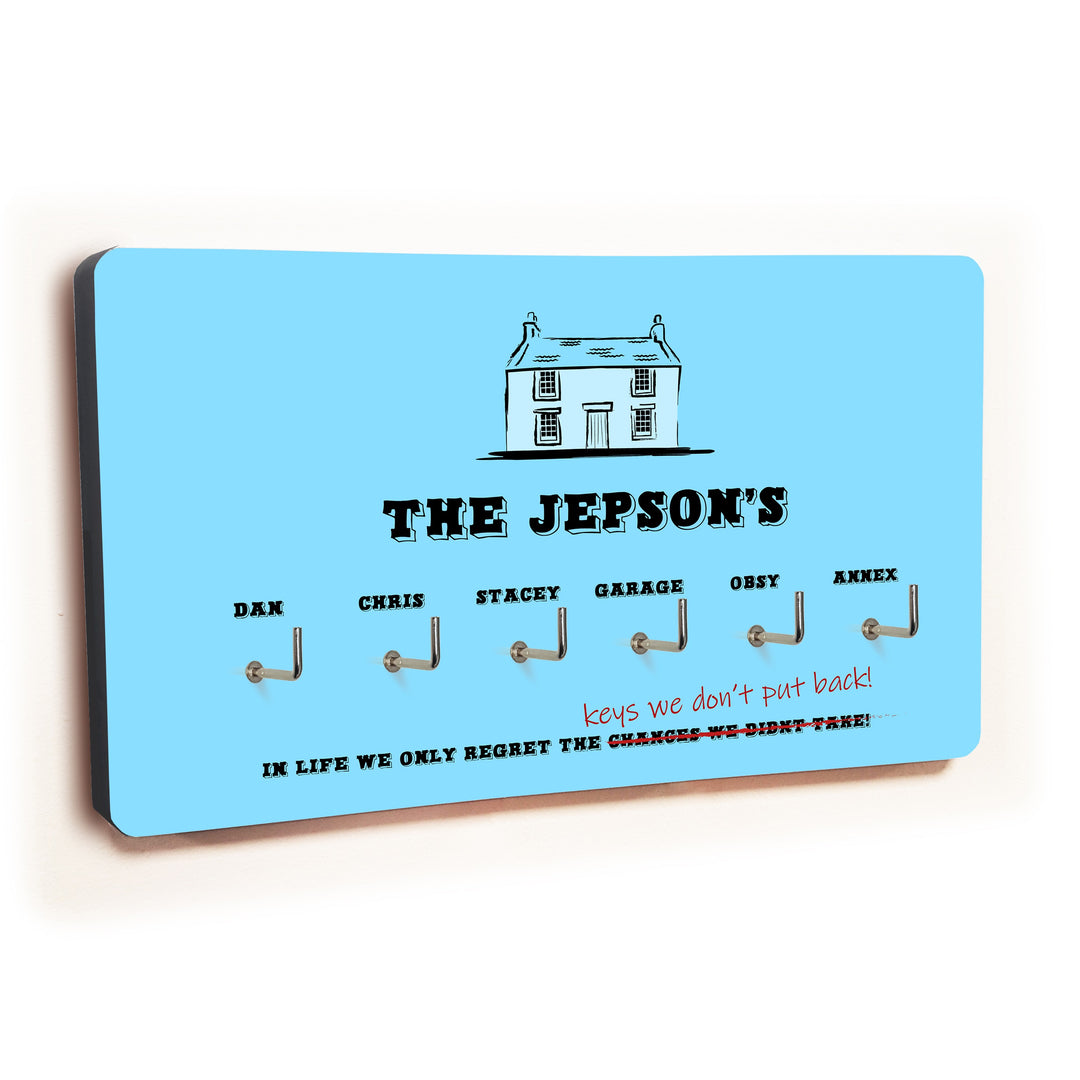 Personalised Blue House 6-Hook Key Holder