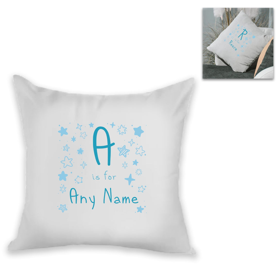 Personalised Blue Initial &amp; Name Cushion