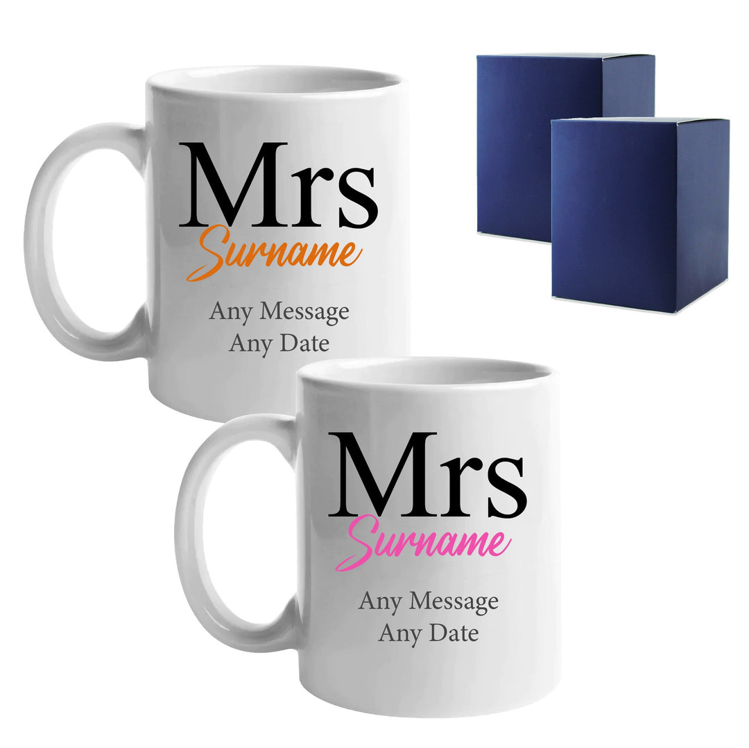 Personalised Mrs and Mrs Mug Set