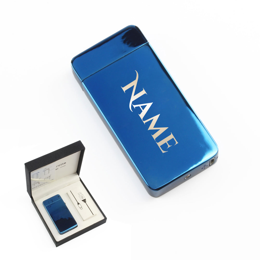 Personalised Blue Electric Arc Lighter with Name, Gift Boxed