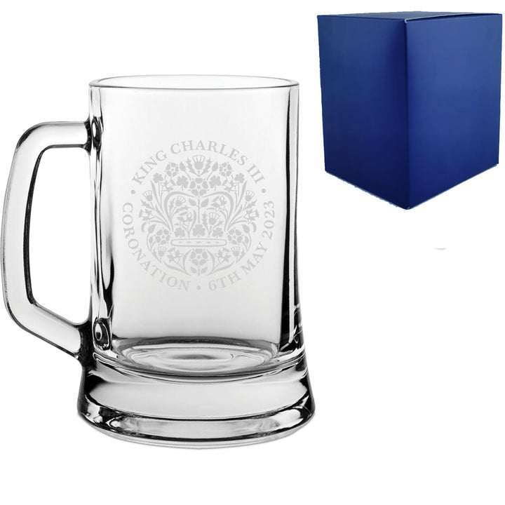 Engraved King Charles III Coronation Emblem Beer Mug