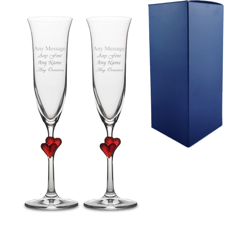 Personalised L’Amour Red Heart Champagne Flutes Gift Box