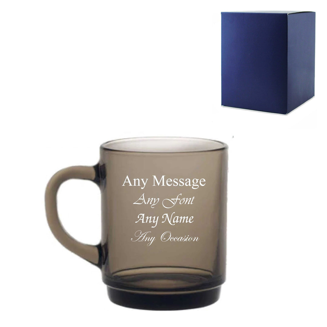 Personalised Retro Smoked Glass Tea &amp; Coffee Mug 260ml