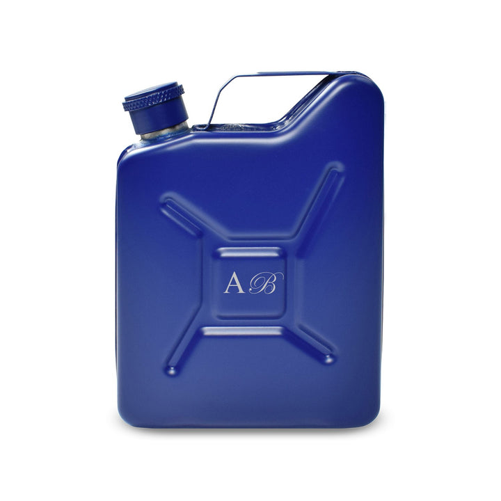 Personalised Blue Jerry Can Hip Flask with Initials