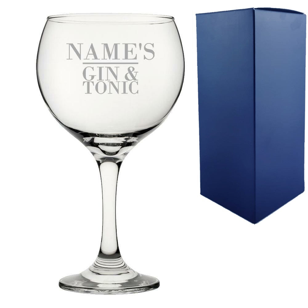 Personalised Gin Balloon Glass with Gin &amp; Tonic Design