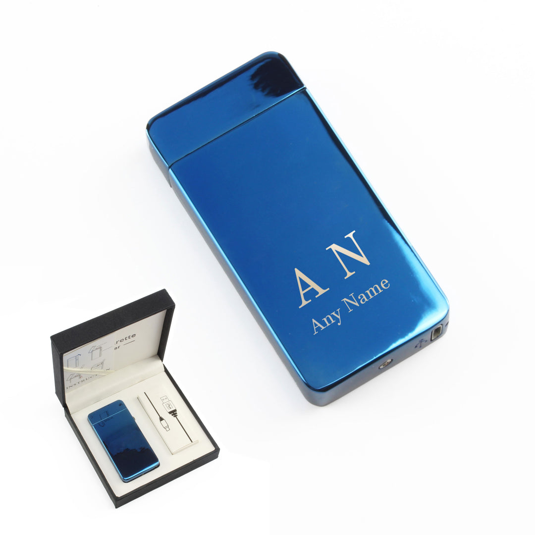 Personalised Blue Electric Arc Lighter with Initials