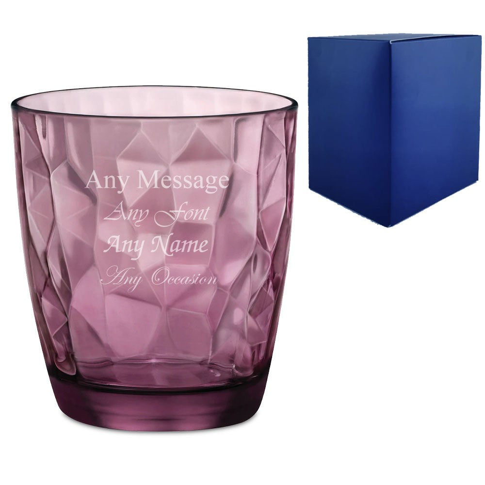 Personalised Purple Diamond Whisky Glass (390ml) in Gift Box