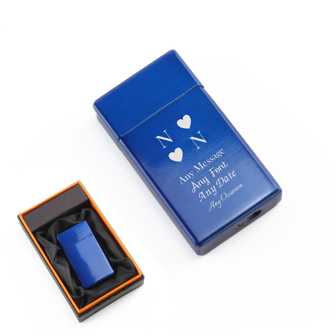 Personalised Blue Heart Jet Flame Gas Lighter in Gift Box