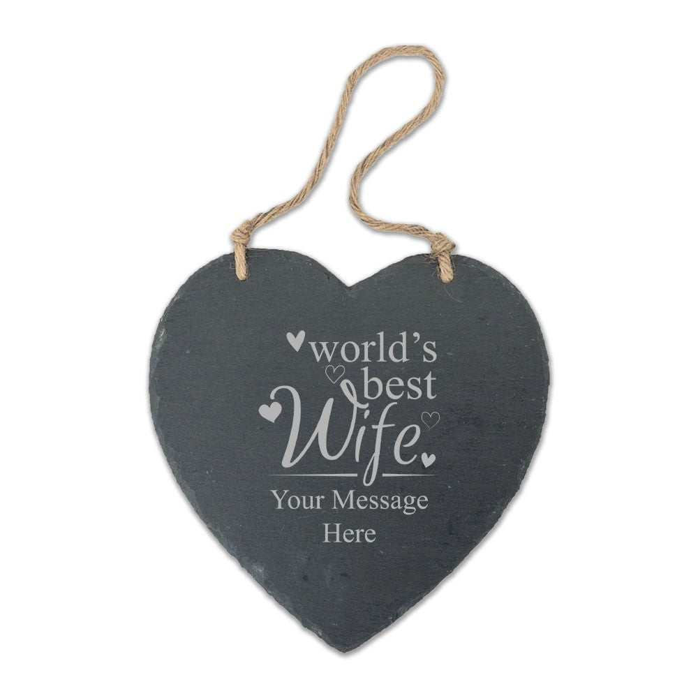 Personalised Engraved Slate Hanging Heart - World&