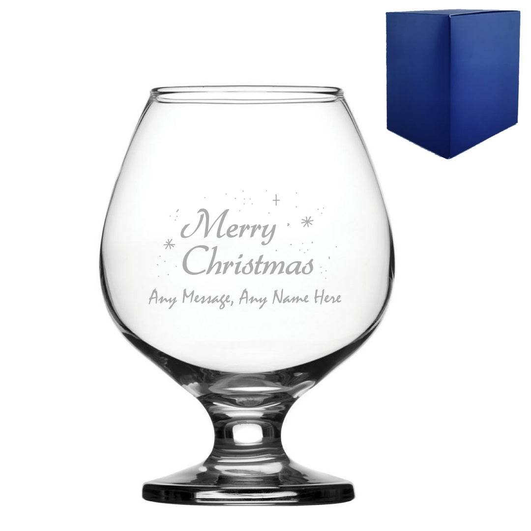 Engraved Merry Christmas Bistro Brandy Glass, Gift Boxed