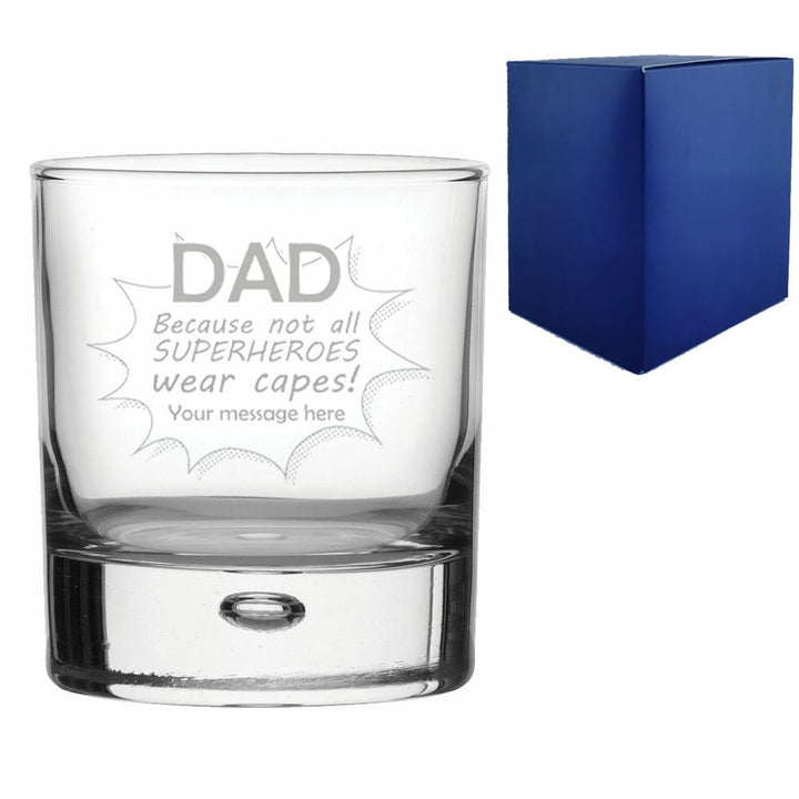 Personalised Superhero Dad Bubble Whisky Glass
