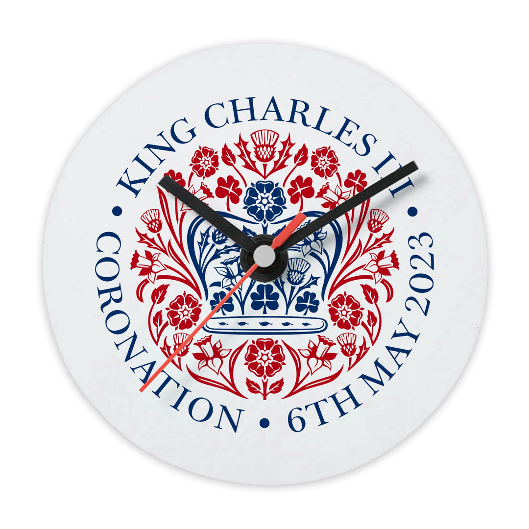 King Charles III Coronation Emblem Glass Wall Clock