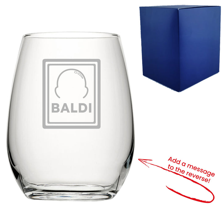 Personalised Baldi Stemless Wine Glass