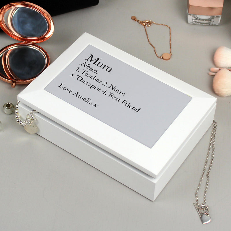 Personalised Definition White Wooden Jewellery Box