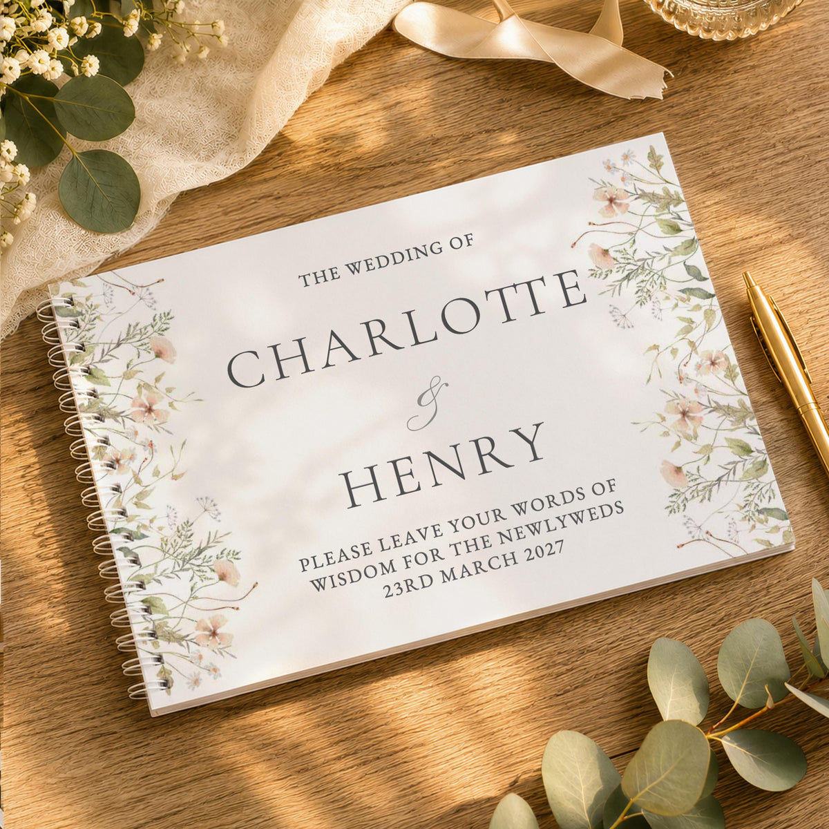 Personalised Peach Wild Flowers Wedding Guest Book, The Personal Shop, personalised gifts