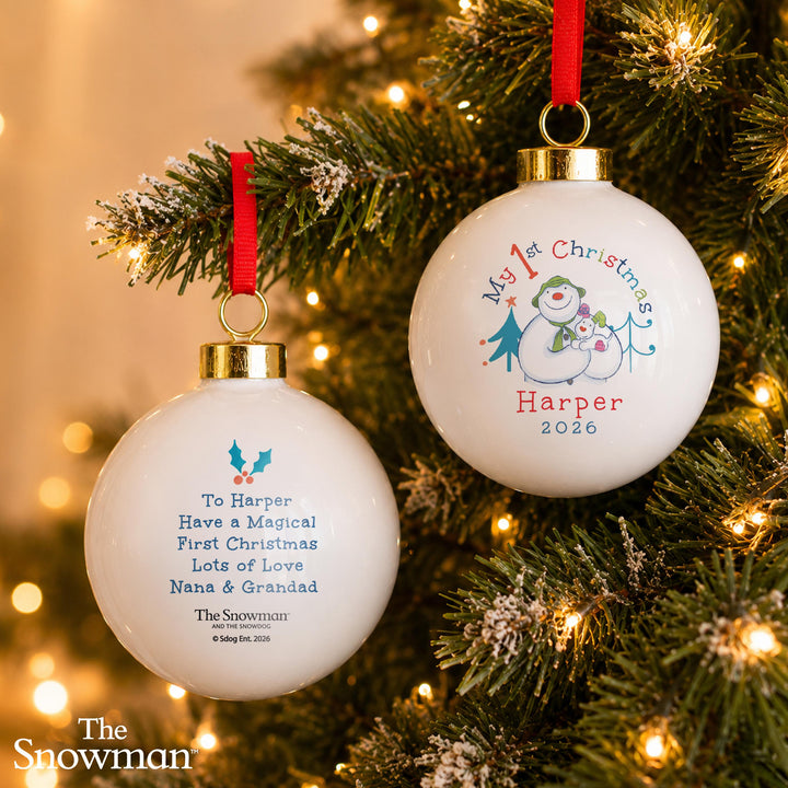 Personalised Ceramic Bauble with Message – The Snowman My 1st Christmas