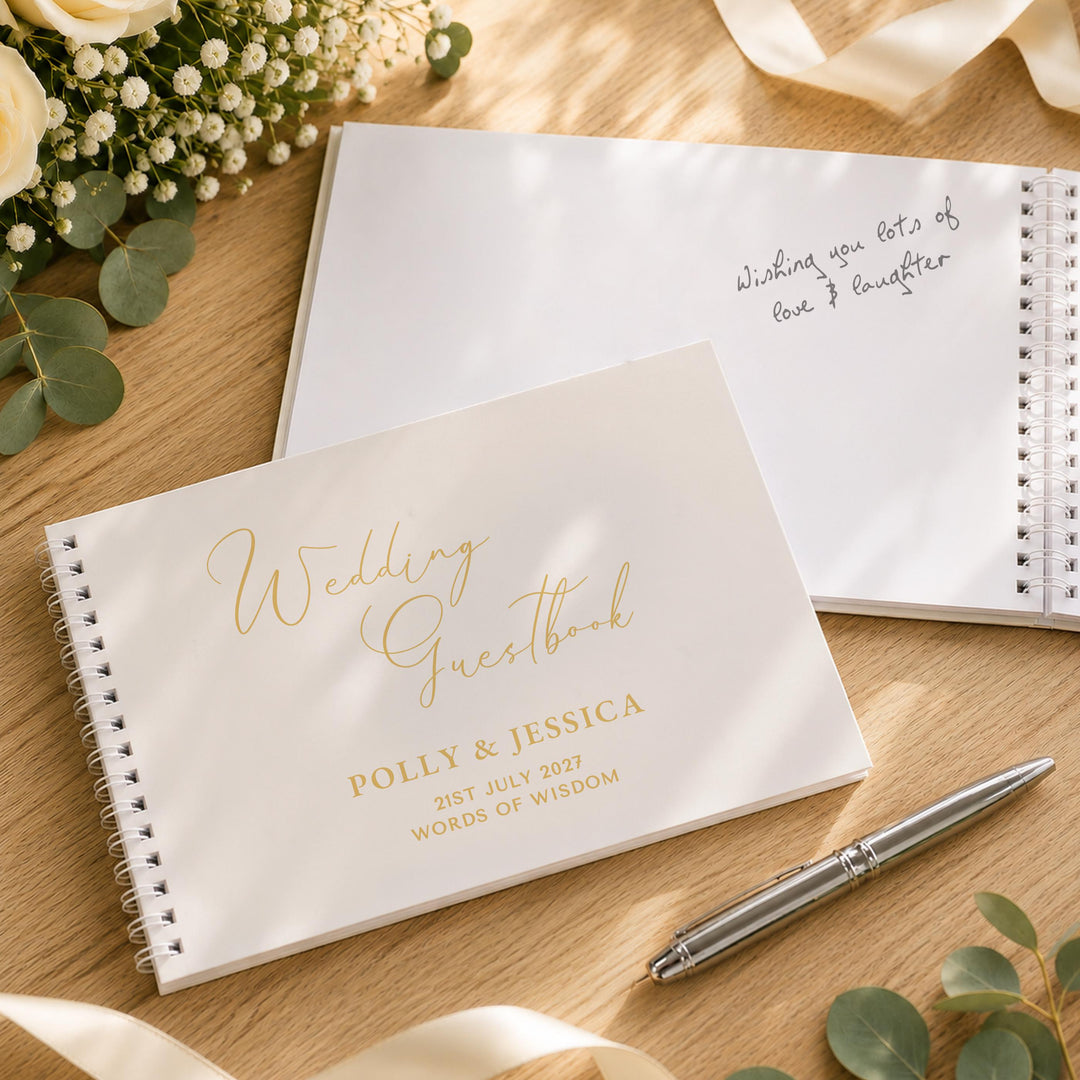 Personalised Off White Wedding Guest Book, The Personal Shop, personalised gifts