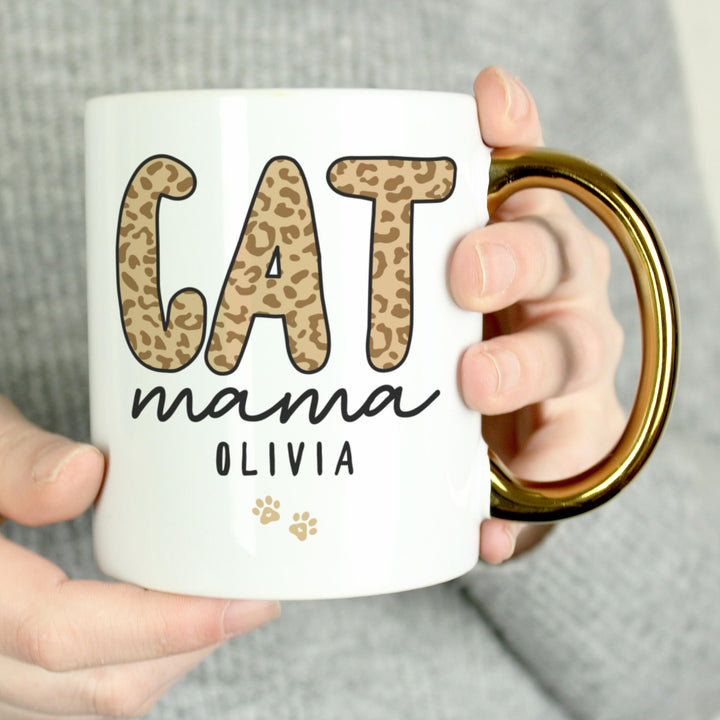 Personalised Cat Mama Gold Handle Mug, The Personal Shop, personalised gifts