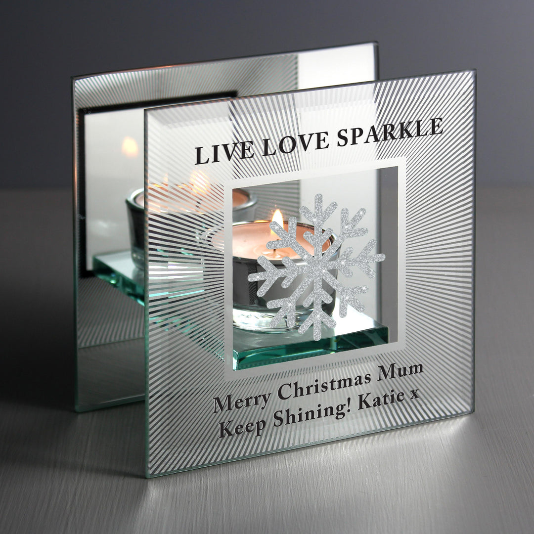 Personalised Snowflake Silver Glitter Tea Light Holder, The Personal Shop, personalised gifts