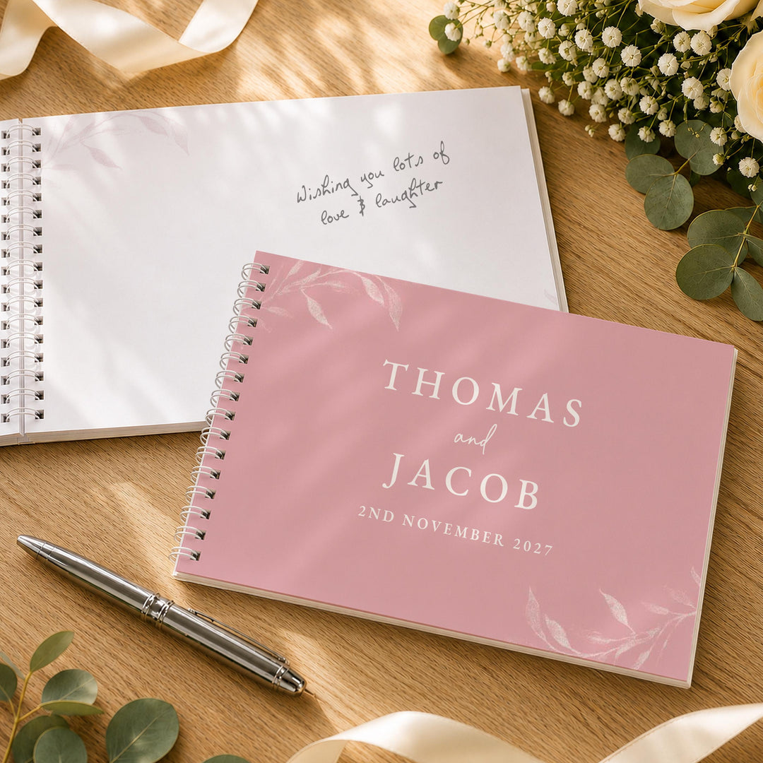 Personalised Botanical Soft Pink Wedding Guest Book, The Personal Shop, personalised gifts