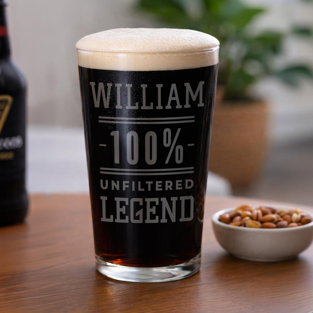 Personalised Unfiltered Legend Pint Glass, The Personal Shop, personalised gifts