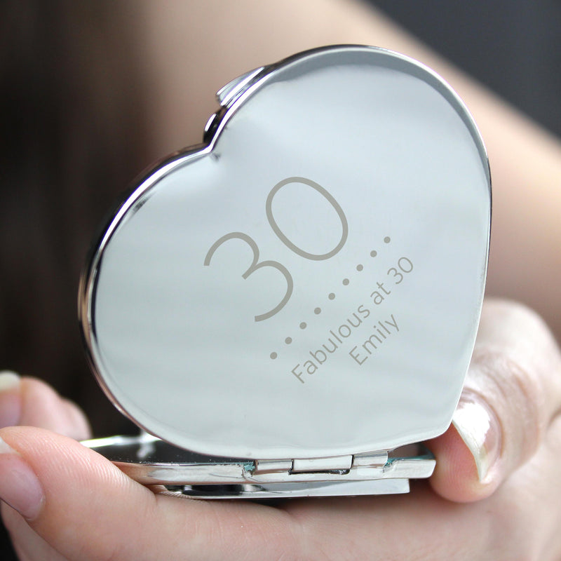 Personalised Birthday Big Age Diamante Heart Compact Mirror