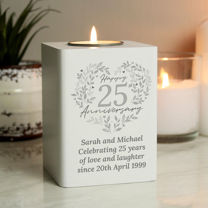 Personalised 25th Silver Wedding Anniversary Tea Light Holder, The Personal Shop, personalised gifts