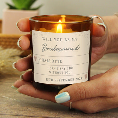 Personalised Wedding Party Amber Glass Candle