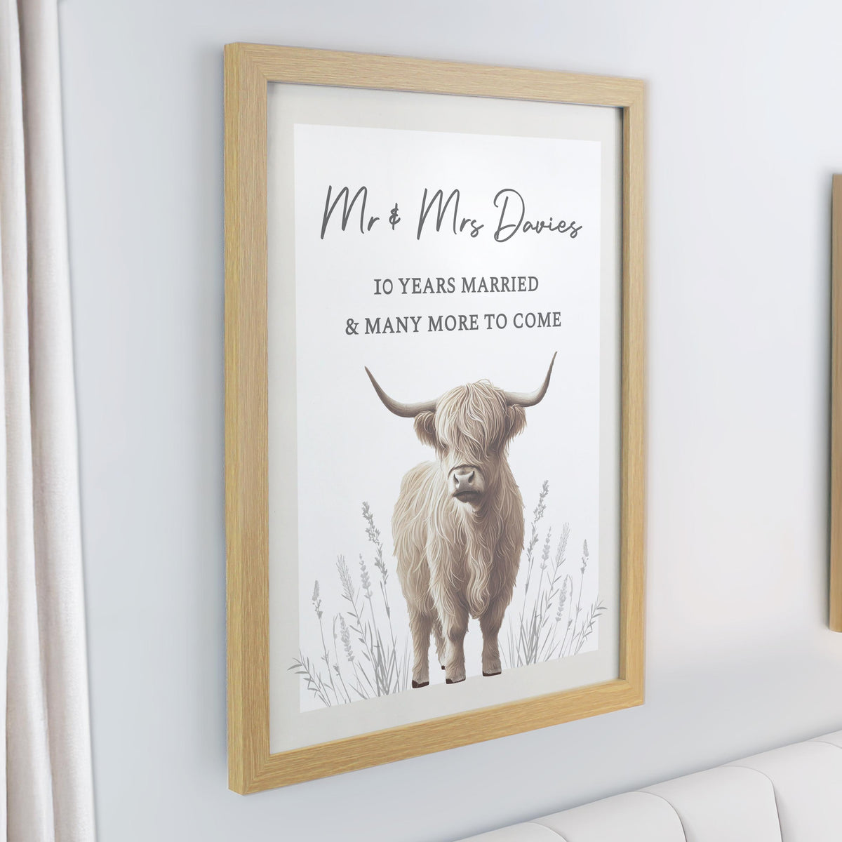 Personalised Highland Cow Oak Poster Frame – alternative view