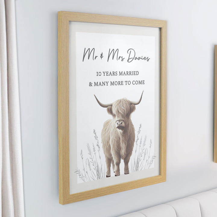 Personalised Highland Cow Oak Poster Frame – alternative view
