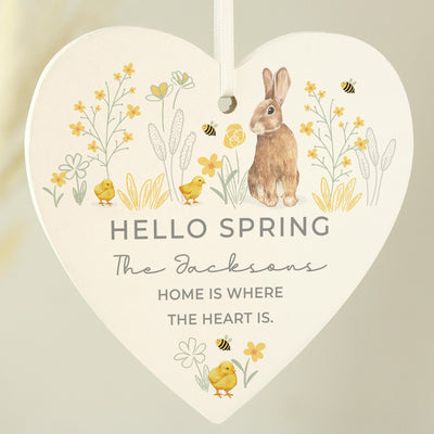 Personalised Spring Bunny Wooden Heart Ornament